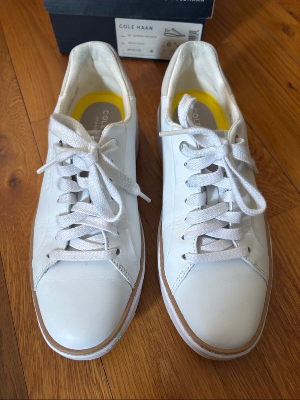 Cole Haan Women’s White Leather Sneakers with Tan Trim size 6 1/2